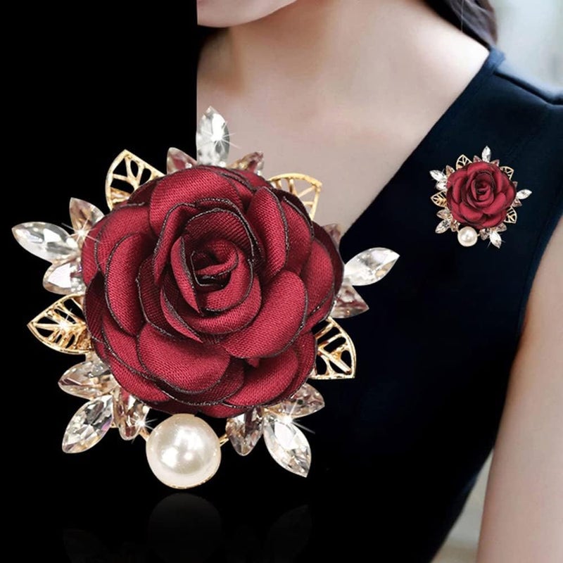OIDIMS Elegant Rose Flower Brooch Pin for Women Men Wedding Party Gentleman's Essentials Handmade Imitation Crystal Pearl Fabric Flower Lapel Pin Dress Suit Accessories Boutonniere Ideas Gift - Image 2